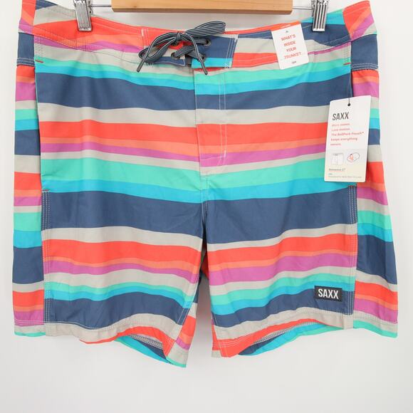 SAXX Swim Trunks Multicolor Striped Board Shorts Betawave Quick Dry Size 34 NWT - Picture 4 of 15